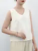 Nueva Camiseta de Lino Puro de Alta Gama para Mujer Chaleco de Mujer Verano Delgado Completamente de Lino Sin Mangas Cuello en V Camiseta Básica