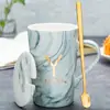 Caneca de Cerâmica com Tampa e Colher para Escritório em Casa Casal Xícara de Chá Copo para Beber Copo de Café Pode Imprimir Logo Padrão