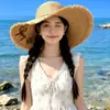 Chapéu de Palha Estilo Francês de Topo Plano para Verão Feminino, Chapéu de Sol de Palha Trançado de Aba Larga, Chapéu de Sol Grande para Circunferência da Cabeça para Férias na Praia