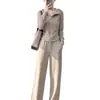 Conjunto Completo de Roupa Estilo Coreano de Outono Redutor de Idade Cor de Aveia Moletom com Capuz Calças de Pernas Largas Conjunto Casual Esportivo de Duas Peças para Mulheres