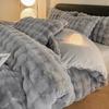 Juego de Cuatro Piezas de Felpa de Conejo Espesa Terciopelo de Leche Invierno Cálido Terciopelo de Conejo Ropa de Cama Sábanas Funda Nórdica Conejo Perezoso Terciopelo de Coral 4