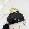 Bolsa Texturizada Estilo Coreano para Mulheres 2025 Nova Tendência Bolsa Transversal com Corrente para o Dia a Dia Bolsa de Ombro com Corrente de Lantejoulas Bolsa com Aba Fashion