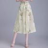 Pantalones capri de estilo nacional con estampado fino y moderno para mujer, informales, de cintura alta, adelgazantes, de seda helada, con pierna ancha, novedad de verano de 2024