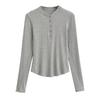 Camiseta de punto acanalada para mujer, ajuste ceñido, Henley, Camiseta deportiva, Ropa de yoga de secado rápido
