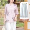 Vestido de madre de estilo chino, novedad de verano de 2024, camisa pequeña de estilo nacional para mujeres de mediana edad, top con botones y tapeta inclinada, traje fino, nuevo estilo
