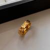 Anillo Abierto con Patrón Plisado Chapado en Oro Real de 18k Joyería de Lujo Ligero de Alta Gama Simple Retro Europeo y Americano