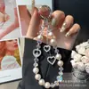 Colgante de Corazón de Diamante Cadena para Teléfono Móvil Joyería de Cristal Perla Pedrería Cadena de Teléfono Móvil de Gama Alta Cuerda Corta para Muñeca para Mujeres