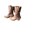 Zíper Lateral Comércio Exterior 2025 Tamanho Grande Botas Femininas Estilo Martin Botas Novas Planas de Cano Curto com Bainha Cruzada Outono e Inverno Cor Sólida