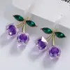 Pendientes Estilo Ins Coreano Forma de Cereza Aleación de Acero Inoxidable Accesorios de Acrílico Hojas Verdes Pendiente Versátil Femenino
