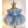 Vestido Formal para Niña Flores 3D Vestido de Princesa Vestido Formal con Lentejuelas Tul Abullonado Modelo Pasarela Ropa de Presentación Infantil