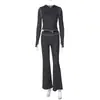 Roupas Femininas Estilo Francês Outono e Inverno 2025 Nova Moda Garota Apimentada Cardigã de Bolinhas Top com Capuz Conjunto de Calças Color Block de Cintura Baixa