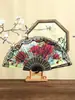 Ventoinha de renda com haste preta de flor, ventoinha de plástico para mulheres, ventoinha dobrável espanhola, ventoinha de tecido de seda requintada, ventoinha de presente, caminho de dança