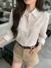 Camisa a Rayas Bordada de Lino Lyocell Pusumed para Mujer, Estilo Atrevido, Corte Holgado, Manga Larga, Cuello de Solapa