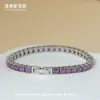Pulsera de Cadena de Tenis de Acero Inoxidable Estilo Hip-Hop con Circonita Cúbica de Colores, Deslumbrante Pulsera de Joyería de Acero de Titanio, No se Desvanece, Transfronterizo