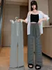 Calça listrada pantalona para mulheres, novo estilo primavera e outono 2026, plus size, para meninas plus size, calça reta casual folgada com caimento, para corpo tipo pera