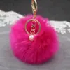 Colgante de Bolsa Bolita de Piel de Perla Llavero de Bola de Piel Llavero de Piel de Conejo Sintético Colgante de Coche Decoración de Bola de Piel Llavero de Piel para Mujer