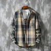Camisa de cuadros estilo ins otoño estilo Hong Kong para hombre manga larga estilo coreano moderna guapa chaqueta casual camisa de pareja corte slim