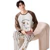 Pijama 180g 100% Algodão Puro Tendência Masculina Outono Novo Estilo Manga Longa Calça Longa Pulôver Roupa de Casa Conjunto de Duas Peças