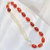 Conjunto de Pulseira e Colar de Alta Qualidade com Design de Ágata Vermelha Natural, Calcedônia, Cristal Branco e Pérola de Imitação com Múltiplos Estilos de Uso
