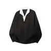 Sudadera con Patrón de Espiga de Trigo Gris Estilo Falso Dos Piezas para Hombre Otoño Estilo Old Money Camisa Polo Manga Larga Solapa Material para Esposo Conjunto Chaqueta