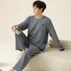 Algodão PuroConjunto de Pijama Masculino de Manga Longa Estilo Primavera e Outono Solto Roupa de Casa Conjunto de Duas Peças Outono 2026 Novo