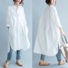 Otoño 2026 Nuevo Estilo Coreano Artístico Simple Camisa Larga con Abertura Lateral Cuello Redondo Camisa Vestido Abotonada