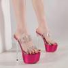 Zapatos Transparentes de Tacón Alto Verano Transfronterizos Cuadrados de Punta Abierta Medias Zapatillas de Tacón Alto de Una Sola Tira de PVC para Mujer con Tacones Gruesos