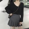 Mayoreo 2023 Nuevo Otoño Estilo Coreano Cuello Redondo Suelto Color Puro Manga Larga Camiseta Cuello en V Grande Femenina Popular Mismo Estilo Top Tendencia
