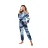 Amazon 2026 Otoño e Invierno Nueva Ropa de Casa para Mujer Estilo Europeo y Americano Conjunto de Manga Larga Pantalón Largo con Cordón Pijama Tie-Dye Venta al por Mayor