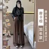 Calça de veludo cotelê branca estilo coreano, corte relaxed, pernas largas para mulheres, nova coleção outono/inverno 2026, cintura alta, casual, caimento solto, perna reta