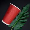Vaso de café desechable de doble capa, rojo, hueco, corrugado, para frío y calor, de 8 y 14 onzas, con impresión de logotipo.