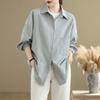 Comercio Exterior Exportación Japonés Soltero Extranjero Soltero Camisa de Arte Mujer Sentido de Alta Gama Talla Grande Suelto Adelgazante Combinable Color Sólido Chaqueta con Solapa