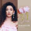 Zhong Chuxi com brincos de borla de flor Mori brincos de contas de malha rosa Brincos de férias Super Fairy Brincos