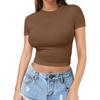 Camiseta Transfronteiriça Estilo Europeu e Americano com Barriga de Fora Sexy Verão Blusa Pulôver para Mulheres Fina Gola Redonda Moderna Mangas Curtas em Seda Leite