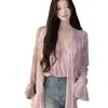Blusa de chiffon roxa com estampa floral, decote em V e mangas compridas para mulheres, estilo coreano de primavera, suave e solta, afina a silhueta, top curto para mulheres baixinhas