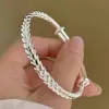 Pulsera de Trigo Plateada de Cobre Blanco Transmitida en Vivo por Tiktok para Mujer, Superficie Lisa Sólida, Ajustable, Diseño de Nicho, Pulsera de Trigo de la Paz