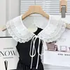 Cuello Falso Blanco de Doble Capa Hueco Versátil Nuevo para Mujer Chaqueta Fina de Verano Protector Solar Moda Bufanda de Seda Chal Pequeño para Mujer