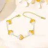 Pulsera de Trébol de Cuatro Hojas Oro Rosa 18K Acero de Titanio de la Suerte Estilo Coreano Pulsera Simple para Pareja Pulsera de Acero de Titanio que No se Desvanece