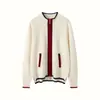 Jaqueta Baseball com Bolsos, Gola Alta Dupla Zíper Color Block Espessa, Gola Meia-Alta Tricô, Jaqueta Cardigan de Cashmere Manga Longa