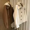 Sudadera con capucha de punto de talla grande, estilo dos piezas falsas, top engrosado para mujeres rellenitas, nuevo abrigo de lana para otoño/invierno