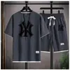 Camiseta de Manga Corta Waffle Guapo 2024 para Hombre Verano Falso Dos Piezas Tendencia Marca Juventud Casual Deportiva Traje para Hombre