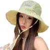 Sombrero de Pescador Amarillo Floral Dulce para Mujer, Sombrero Delgado Transpirable de Protección Solar para Exteriores de Verano con Ala Ancha
