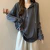 Suéter con capucha de la estación europea JR para mujer, otoño e invierno, nueva camiseta de manga larga con dobladillo de arco, camisa de fondo, versión grande de longitud media.