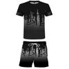 Comércio Exterior Transfronteiriço Novo Conjunto Masculino Casual Esportivo Tamanho Plus com Estampa Digital Camiseta de Manga Curta e Shorts