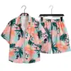 Conjunto de camisa de manga corta floral transfronteriza y pantalones cortos para hombres y mujeres, ropa de playa casual de corte holgado, conjunto de camisa de manga corta para hombre