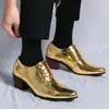 Transfronteiriça plus size 46 primavera e outono novo casual retrô moda dourado bico fino salto alto jovem sapatos masculinos uma geração de cabelo