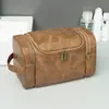 Bolsa de Maquiagem Masculina Grande Capacidade Novo Retro Pu Transfronteiriça 2025 Bolsa de Higiene Pessoal Portátil Multifuncional para Viagem