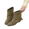 Botas de Cano Longo com Fivela de Cinto e Bico Quadrado Americano Outono/Inverno 2026 Novas Botas de Salto Bloco Versáteis Estilo Cowboy Ocidental Botas de Cano Curto