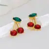 Estilo Europeo y Americano Piedra Preciosa Cereza Roja Collar Pendientes Ks Exquisito Simple Dulce Elegante Versátil Lindo Joyería de Frutas