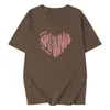 Camiseta 100% Algodão Plus Size para Mulheres, Estilo Novo de Manga Curta para o Verão, Design de Coração Rosa, Comprimento Médio, Caimento Solto, Estilo Europeu Camiseta 100kg